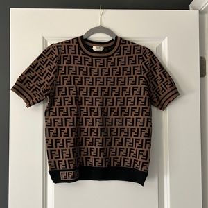 Fendi Black and Brown Logo Turtleneck Sweater